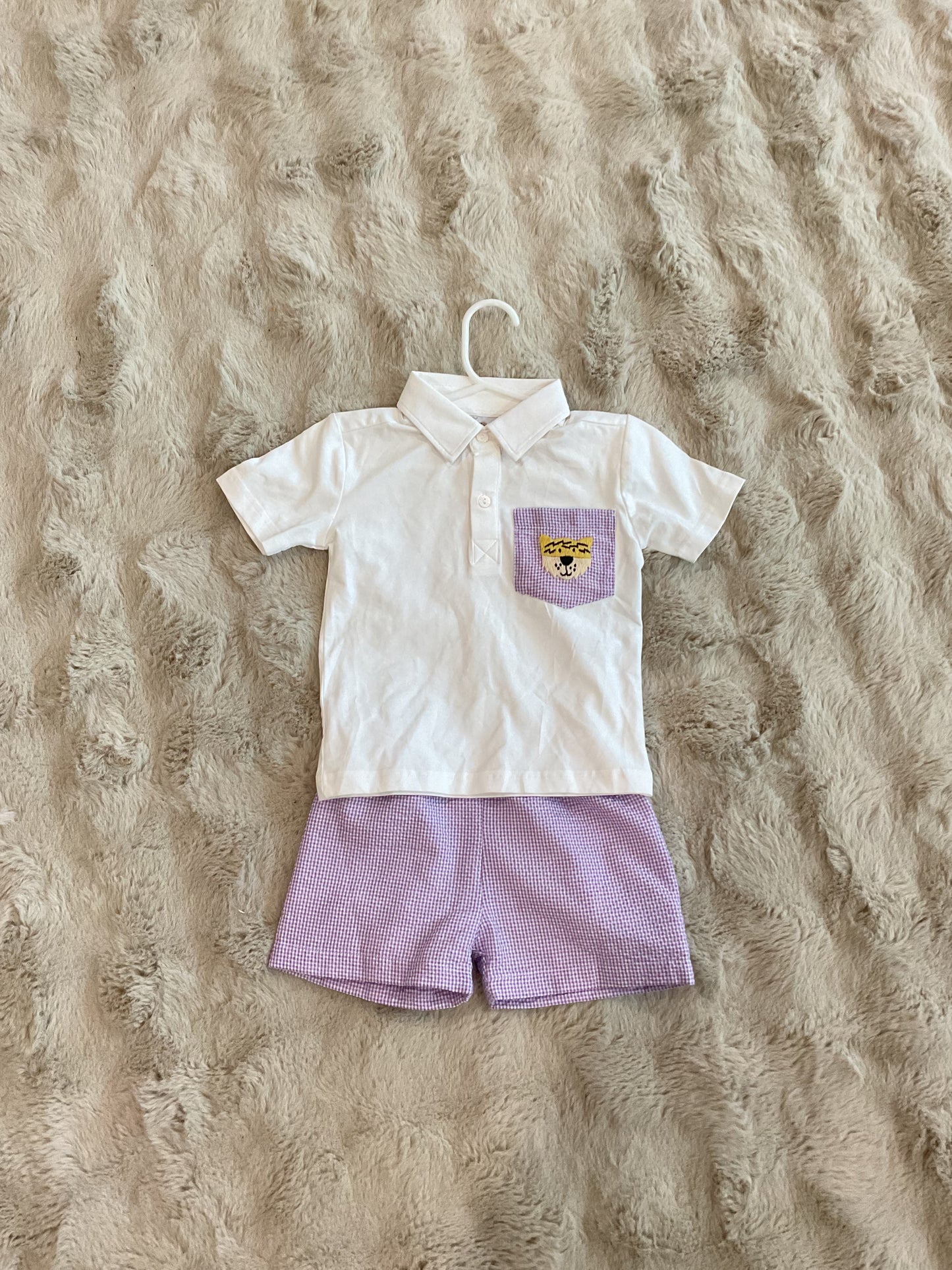 Purple check Tiger Short set