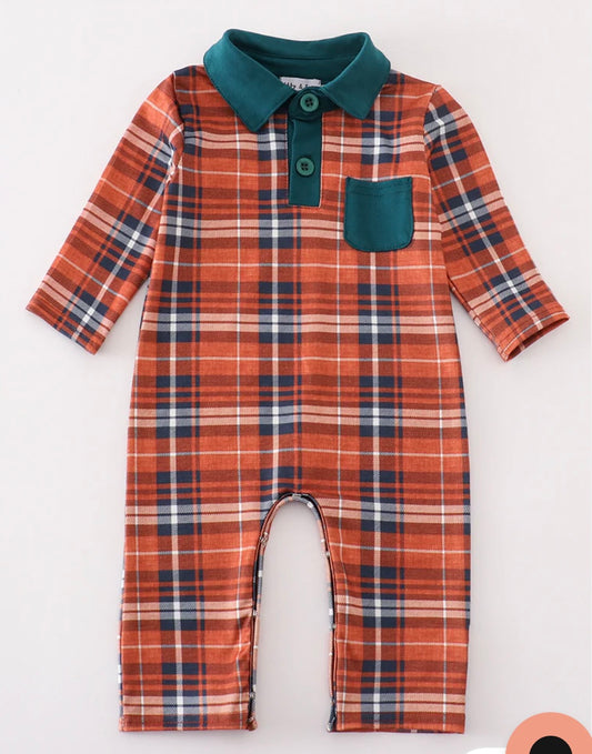 Orange plaid romper
