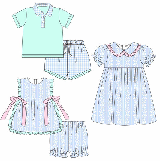 Blue Floral/Plaid Set