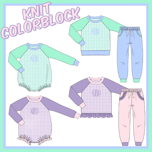 PO 92 KNIT COLORBLOCK SETS INCLUDES 1 OR 3 INITAL MONOGRAM.