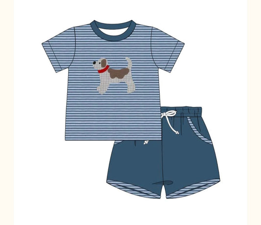Navy puppy applique stripe collection