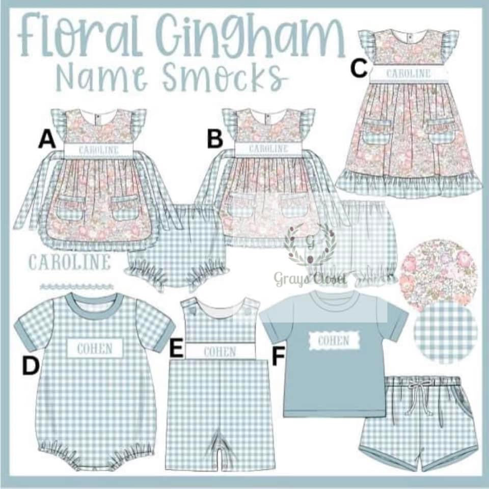 Floral Gingham Name Smock