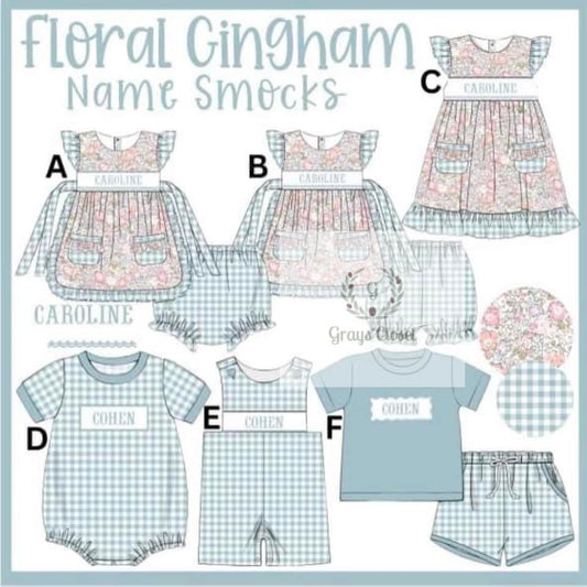 Floral Gingham Name Smock